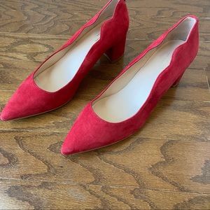 Kate Spade Mindy Block heel red suede scallop detail 8